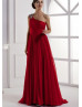 One Shoulder Beaded Red Chiffon Sexy Evening Dress